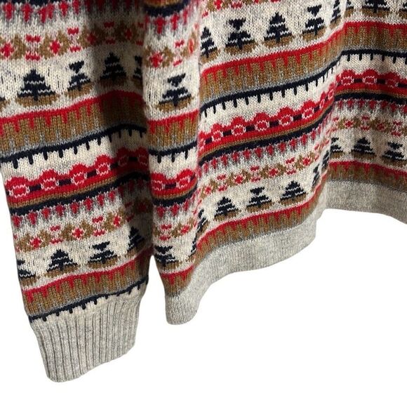 J. Crew Striped Aztec Lambs Wool Blend Pullover Sweater Red Gray Size Medium - Picture 3 of 6